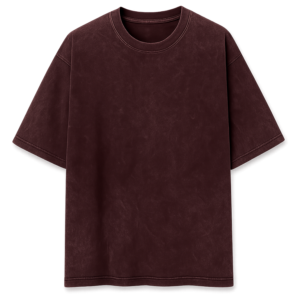 Wolvra Maroon Acid Wash Oversized T-Shirt