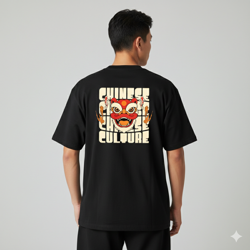 "Chinese Culture" Oversized T-Shirt - Lion Dance Back Print