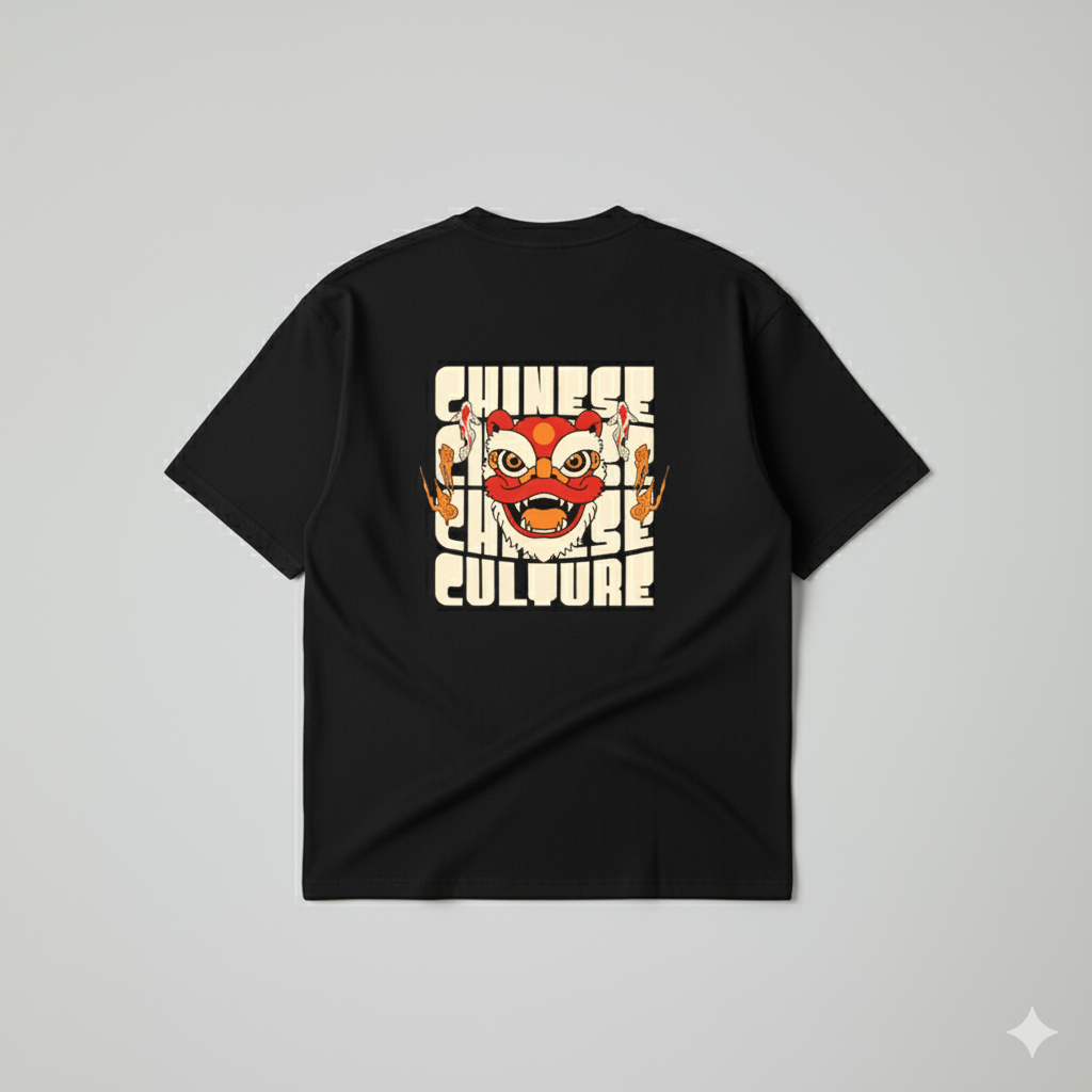 "Chinese Culture" Oversized T-Shirt - Lion Dance Back Print