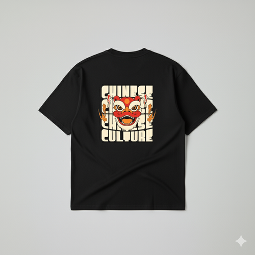 "Chinese Culture" Oversized T-Shirt - Lion Dance Back Print