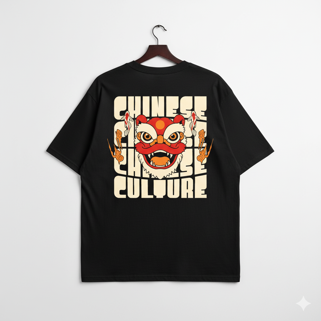 "Chinese Culture" Oversized T-Shirt - Lion Dance Back Print