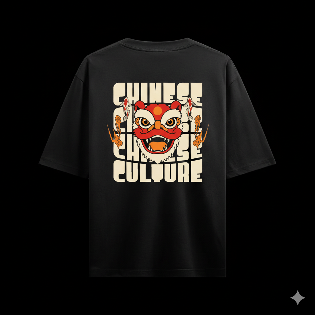 "Chinese Culture" Oversized T-Shirt - Lion Dance Back Print