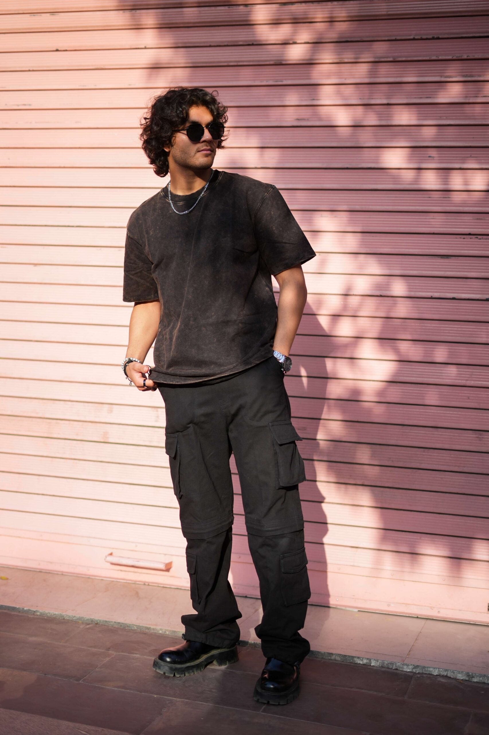 Wolvra Black Acid Wash Oversized T-Shirt