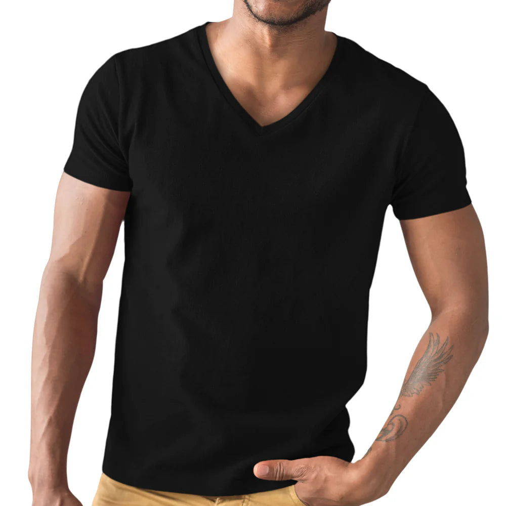 Premium Black V-Neck T-Shirt – Modern Minimalist Fit